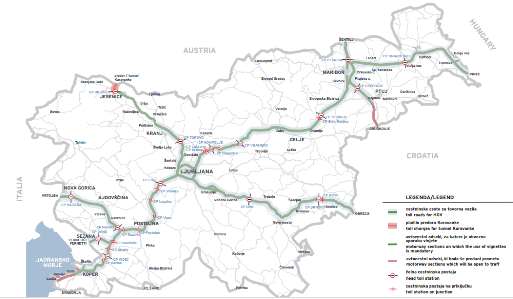 mapa płatnych dróg w słowenii